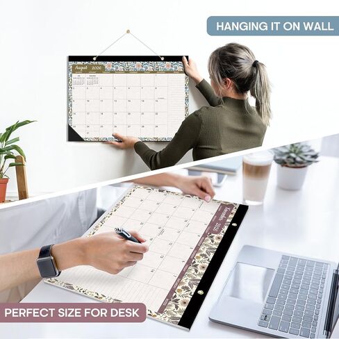 Desk Calendar 2025-2026, 18 Months Calendar Runs until Dec 2026 - Large 17" x 12" Desktop/Wall Monthly Calendar for Home School, or Office - Vintage Floral in Saudi Arabia