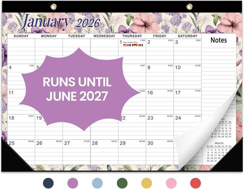 Desk Calendar 2025-2026, 18 Months Calendar Runs until Dec 2026 - Large 17" x 12" Desktop/Wall Monthly Calendar for Home School, or Office - Vintage Floral in Kuwait