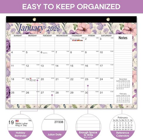 Desk Calendar 2025-2026, 18 Months Calendar Runs until Dec 2026 - Large 17" x 12" Desktop/Wall Monthly Calendar for Home School, or Office - Vintage Floral in Kuwait
