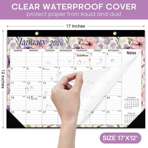 Desk Calendar 2025-2026, 18 Months Calendar Runs until Dec 2026 - Large 17" x 12" Desktop/Wall Monthly Calendar for Home School, or Office - Vintage Floral in Kuwait