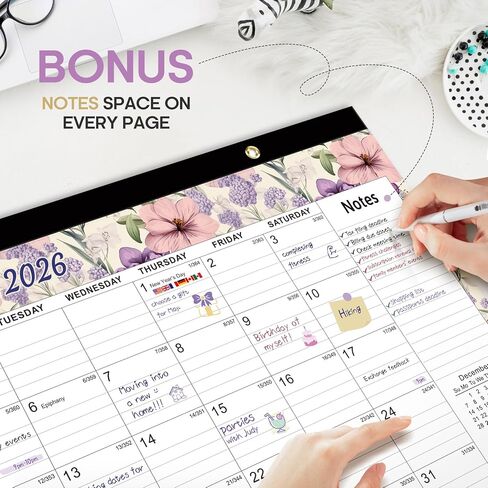 Desk Calendar 2025-2026, 18 Months Calendar Runs until Dec 2026 - Large 17" x 12" Desktop/Wall Monthly Calendar for Home School, or Office - Vintage Floral in Kuwait
