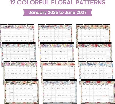 Desk Calendar 2025-2026, 18 Months Calendar Runs until Dec 2026 - Large 17" x 12" Desktop/Wall Monthly Calendar for Home School, or Office - Vintage Floral in Kuwait