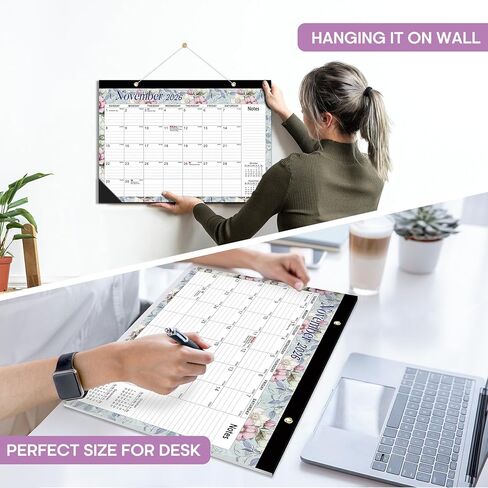 Desk Calendar 2025-2026, 18 Months Calendar Runs until Dec 2026 - Large 17" x 12" Desktop/Wall Monthly Calendar for Home School, or Office - Vintage Floral in Kuwait