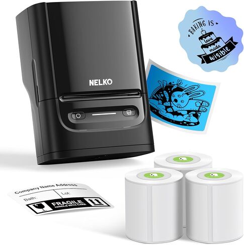 آلة صانع الملصقات Nelko مع شريط ، طابعة تسمية Bluetooth PM220 ، طابعة حرارية محمولة 2 بوصة للأعمال التجارية الصغيرة ، شعار ، ملابس ، طابعة ملصقات للهواتف والكمبيوتر الشخصي ، مع 3 علامات ، أبيض in Kuwait