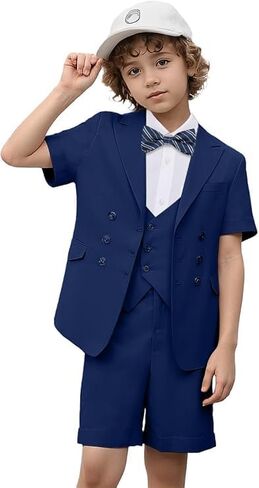 الأولاد بدلة أطفال قصيرة بدلة توكسيدو 6 أجهزة كمبيوتر ملابس ملابس قصيرة الأكمام خاتم الزفاف الدب سترة سترة قميص مع ربطة عنق in Kuwait