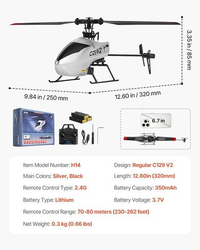 VEVOR RC Helicopter, 2.4GHz Remote Control Helicopter with Gyro, 4-Channel RC Airplane for Beginner, Wing Lights & One-Key Takeoff/Landing, Flying Plane Toys for Kids Ages 8 and up in Saudi Arabia