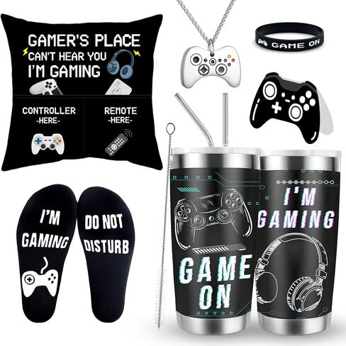 GOAUS Gamer Gifts Funny Socks, Light Up Gaming Pillow Cover 18x18 inch Dual Pockets, Fathers Gifts for Men Dad Teens Teenage Boys Son Boyfriend in Kuwait