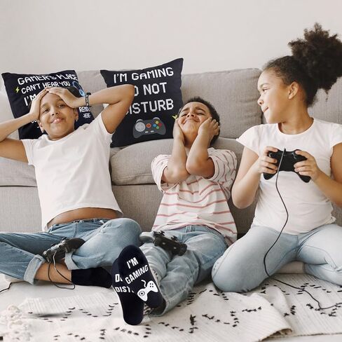 GOAUS Gamer Gifts Funny Socks, Light Up Gaming Pillow Cover 18x18 inch Dual Pockets, Fathers Gifts for Men Dad Teens Teenage Boys Son Boyfriend in Kuwait