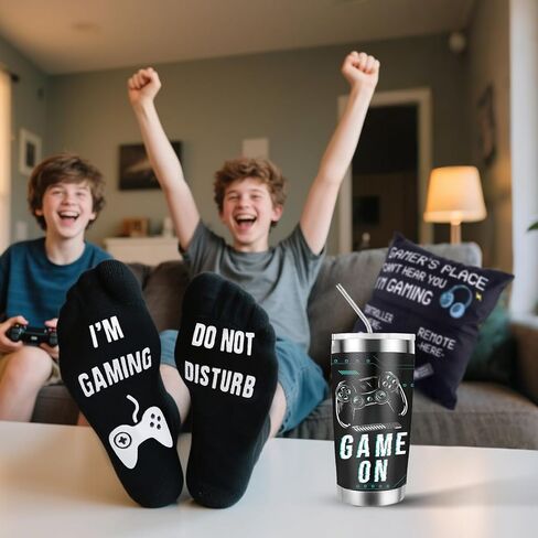 GOAUS Gamer Gifts Funny Socks, Light Up Gaming Pillow Cover 18x18 inch Dual Pockets, Fathers Gifts for Men Dad Teens Teenage Boys Son Boyfriend in Kuwait