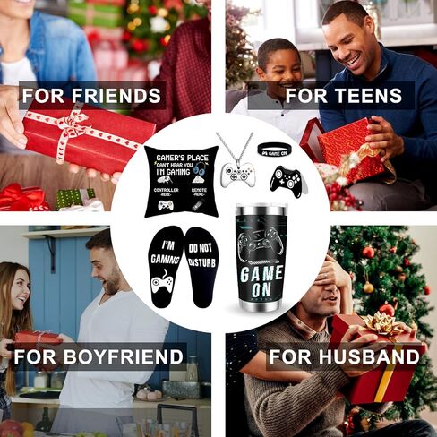 GOAUS Gamer Gifts Funny Socks, Light Up Gaming Pillow Cover 18x18 inch Dual Pockets, Fathers Gifts for Men Dad Teens Teenage Boys Son Boyfriend in Kuwait