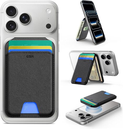 ESR for MagSafe Wallet, 5 Card-Holder, Magnetic Wallet with Adjustable Stand, Magnetic Wallet for iPhone 16/15/14/13/12 Series, Ultra-Slim, Not for iPhone Mini, Vegan Leather, Black in Saudi Arabia