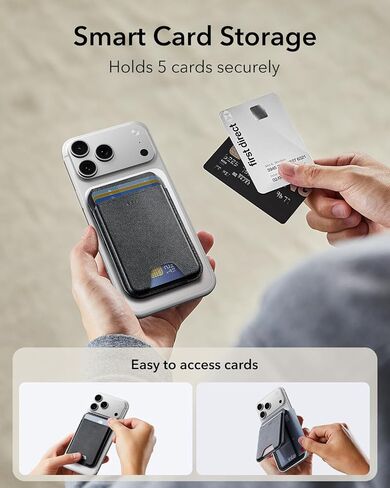 ESR for MagSafe Wallet, 5 Card-Holder, Magnetic Wallet with Adjustable Stand, Magnetic Wallet for iPhone 16/15/14/13/12 Series, Ultra-Slim, Not for iPhone Mini, Vegan Leather, Black in Saudi Arabia