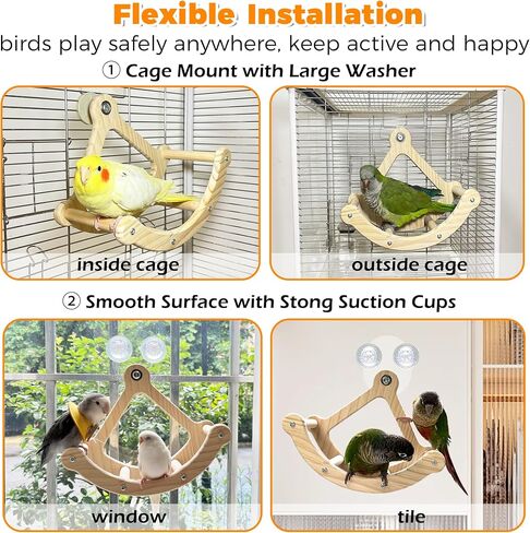 Bird Perch Toy, Interactive Rocking Parakeet Toys and Perches, Wooden Exercise Wheel Cockatiel Toys, Intelligence Puzzle Birds Enrichment Toy for Parrot, Bird Cage Accessories Perch for Budgies Conure in Saudi Arabia