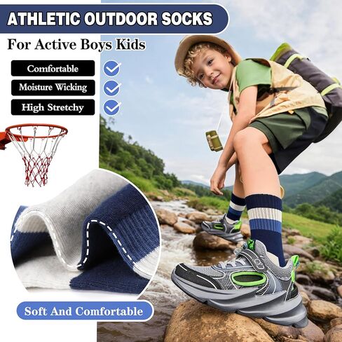 MOGGEI Boys Kids Girls Athletic Socks Basketball Sport Youth Crew Cotton Breathable Outdoor Socks 6 Pairs in Kuwait