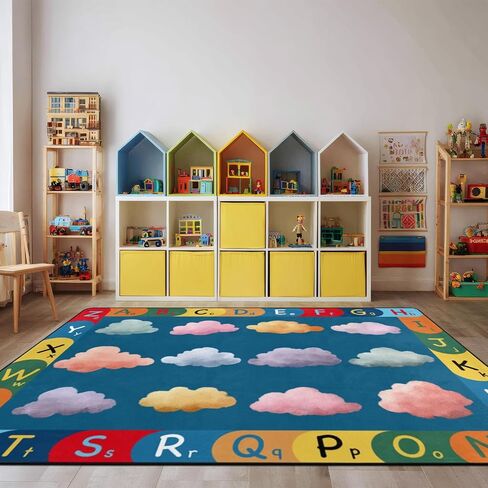 AQQA Kids Carpet Fun Playmat منطقة تعليمية سجادة ، 5 × 7 قدم بقع ملونة ، سجاد فصول دراسية قابلة للغسل ، سجاد كبير منخفض السجاد في غرفة نوم الأطفال ، فصل دراسي ، حضانة ، مقاعد سوداء 12 in Saudi Arabia