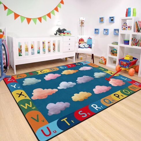 AQQA Kids Carpet Fun Playmat منطقة تعليمية سجادة ، 5 × 7 قدم بقع ملونة ، سجاد فصول دراسية قابلة للغسل ، سجاد كبير منخفض السجاد في غرفة نوم الأطفال ، فصل دراسي ، حضانة ، مقاعد سوداء 12 in Saudi Arabia