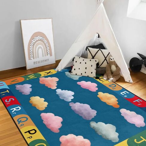 AQQA Kids Carpet Fun Playmat منطقة تعليمية سجادة ، 5 × 7 قدم بقع ملونة ، سجاد فصول دراسية قابلة للغسل ، سجاد كبير منخفض السجاد في غرفة نوم الأطفال ، فصل دراسي ، حضانة ، مقاعد سوداء 12 in Saudi Arabia