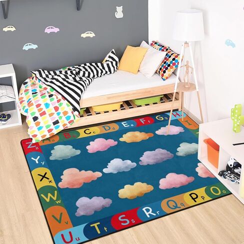 AQQA Kids Carpet Fun Playmat منطقة تعليمية سجادة ، 5 × 7 قدم بقع ملونة ، سجاد فصول دراسية قابلة للغسل ، سجاد كبير منخفض السجاد في غرفة نوم الأطفال ، فصل دراسي ، حضانة ، مقاعد سوداء 12 in Saudi Arabia