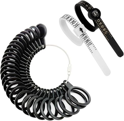 TUNQISM Ring Sizer Measuring Tool Kit, 27 PCS Stainless Steel Measuring Ring Tool, US Ring Size 0-13 with Half Size, 2 PCS Reusable Finger Size Tape with Magnified Glass 1-17 USA Rings Size in Kuwait