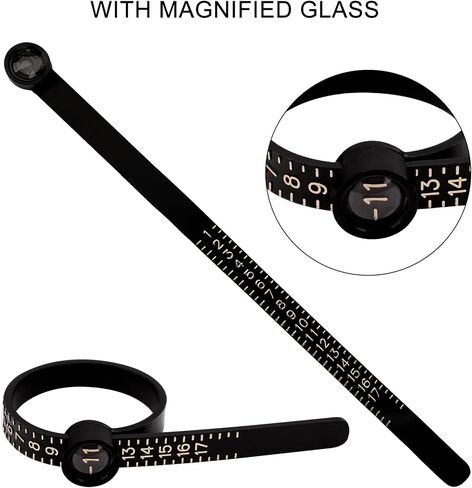 TUNQISM Ring Sizer Measuring Tool Kit, 27 PCS Stainless Steel Measuring Ring Tool, US Ring Size 0-13 with Half Size, 2 PCS Reusable Finger Size Tape with Magnified Glass 1-17 USA Rings Size in Kuwait