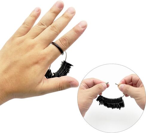 TUNQISM Ring Sizer Measuring Tool Kit, 27 PCS Stainless Steel Measuring Ring Tool, US Ring Size 0-13 with Half Size, 2 PCS Reusable Finger Size Tape with Magnified Glass 1-17 USA Rings Size in Kuwait