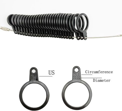 TUNQISM Ring Sizer Measuring Tool Kit, 27 PCS Stainless Steel Measuring Ring Tool, US Ring Size 0-13 with Half Size, 2 PCS Reusable Finger Size Tape with Magnified Glass 1-17 USA Rings Size in Kuwait