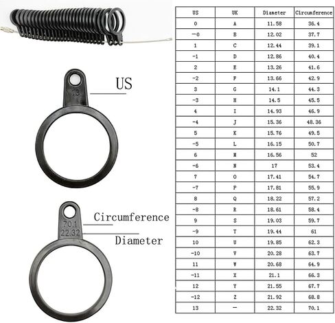 TUNQISM Ring Sizer Measuring Tool Kit, 27 PCS Stainless Steel Measuring Ring Tool, US Ring Size 0-13 with Half Size, 2 PCS Reusable Finger Size Tape with Magnified Glass 1-17 USA Rings Size in Kuwait