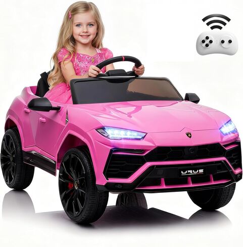 Licensed Lamborghini Urus Ride On Truck Car Toy, 12V Battery Powered Electric 4 Wheels Kids Toys w/Parent Remote Control, Foot Pedal, Music, Aux, LED Headlights, 2 Speeds (Pink) in Kuwait