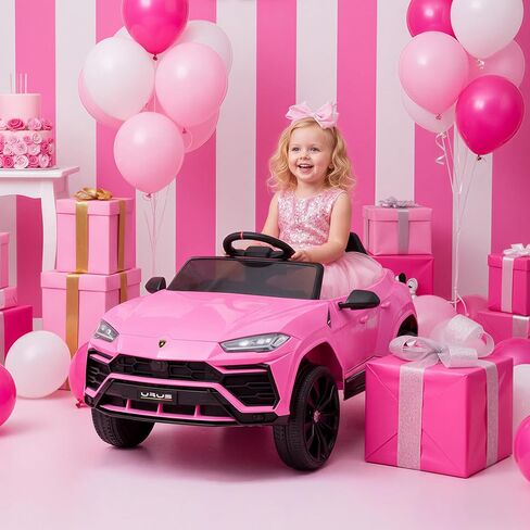 Licensed Lamborghini Urus Ride On Truck Car Toy, 12V Battery Powered Electric 4 Wheels Kids Toys w/Parent Remote Control, Foot Pedal, Music, Aux, LED Headlights, 2 Speeds (Pink) in Kuwait