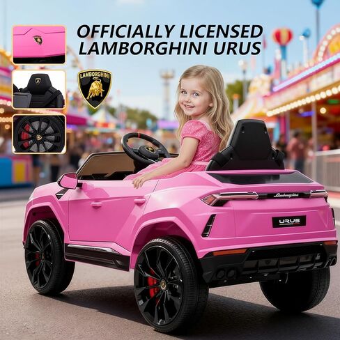 Licensed Lamborghini Urus Ride On Truck Car Toy, 12V Battery Powered Electric 4 Wheels Kids Toys w/Parent Remote Control, Foot Pedal, Music, Aux, LED Headlights, 2 Speeds (Pink) in Kuwait