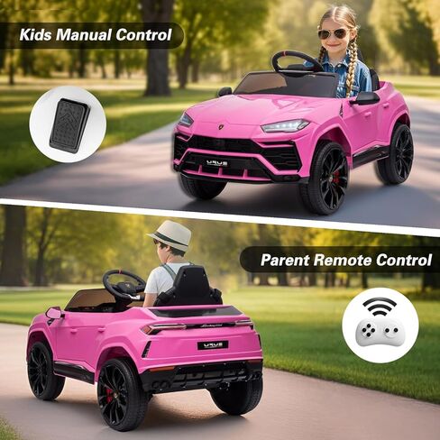 Licensed Lamborghini Urus Ride On Truck Car Toy, 12V Battery Powered Electric 4 Wheels Kids Toys w/Parent Remote Control, Foot Pedal, Music, Aux, LED Headlights, 2 Speeds (Pink) in Kuwait