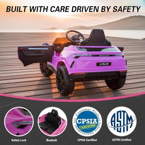 Licensed Lamborghini Urus Ride On Truck Car Toy, 12V Battery Powered Electric 4 Wheels Kids Toys w/Parent Remote Control, Foot Pedal, Music, Aux, LED Headlights, 2 Speeds (Pink) in Kuwait
