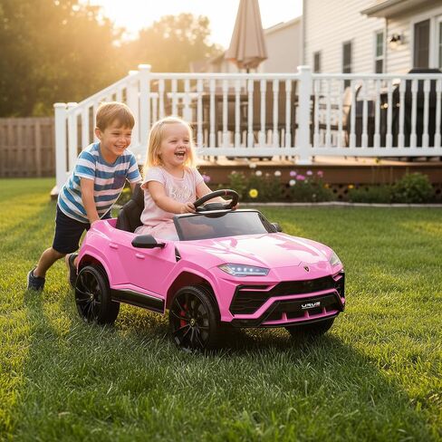 Licensed Lamborghini Urus Ride On Truck Car Toy, 12V Battery Powered Electric 4 Wheels Kids Toys w/Parent Remote Control, Foot Pedal, Music, Aux, LED Headlights, 2 Speeds (Pink) in Kuwait