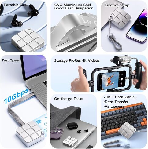 محرك الأقراص الصلبة الخارجي MAIWO 1 تيرابايت SSD المحمول، USB 3.2 GEN 2 Type-C حتى 1050 ميجابايت/ثانية، Mini PSSD لهاتف iPhone 15 Pro Max MacBook Pro PS5، ألومنيوم (فضي) in Kuwait