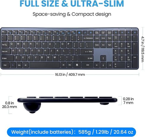 Wireless Keyboard 2.4G USB External Silent Cordless Ultra Slim Full Size Keyboard with Number Pad Keypad Long Battery Life for Computer Desktop PC Laptop Smart TV and MAC, Windows in Saudi Arabia