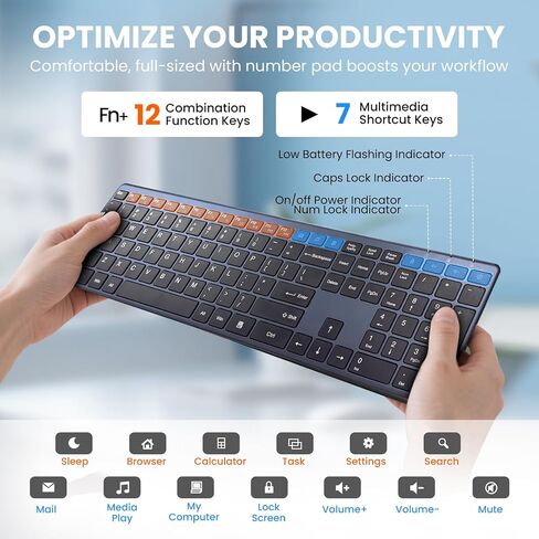 Wireless Keyboard 2.4G USB External Silent Cordless Ultra Slim Full Size Keyboard with Number Pad Keypad Long Battery Life for Computer Desktop PC Laptop Smart TV and MAC, Windows in Saudi Arabia