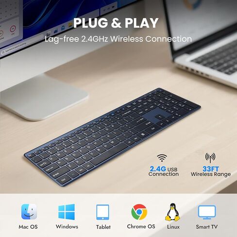 Wireless Keyboard 2.4G USB External Silent Cordless Ultra Slim Full Size Keyboard with Number Pad Keypad Long Battery Life for Computer Desktop PC Laptop Smart TV and MAC, Windows in Saudi Arabia