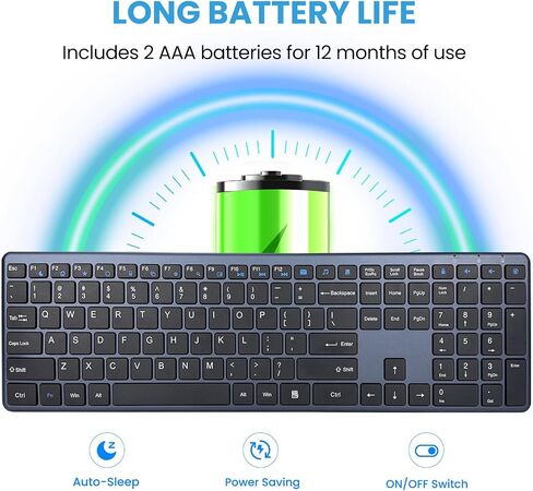 Wireless Keyboard 2.4G USB External Silent Cordless Ultra Slim Full Size Keyboard with Number Pad Keypad Long Battery Life for Computer Desktop PC Laptop Smart TV and MAC, Windows in Saudi Arabia