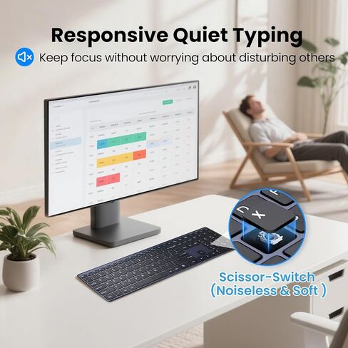 Wireless Keyboard 2.4G USB External Silent Cordless Ultra Slim Full Size Keyboard with Number Pad Keypad Long Battery Life for Computer Desktop PC Laptop Smart TV and MAC, Windows in Saudi Arabia