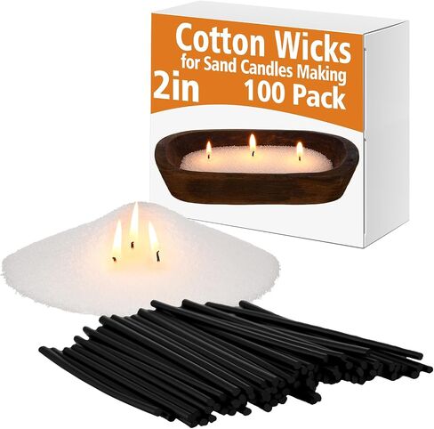 100 Pack 2 Inch Cotton Wicks for Sand Candles Making White 100% Natural Cotton Candle Wicks, Low Smoke, No Lead and Metal for Candle Making DIY in Kuwait