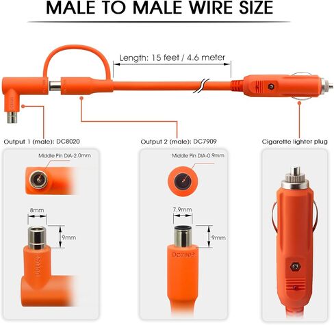 12 فولت/24 فولت كابل شحن السيارة متوافق مع Jackery Bluetti Anker Protable Power Station 14awg 15a شاحن سيارة الثقيلة مع إكسسوارات أخف السجائر (10 أقدام) in Kuwait
