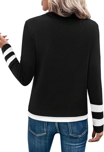 LilyCoco Womens Long Sleeve T Shirt Crewneck Color Block Casual Shirts in Kuwait