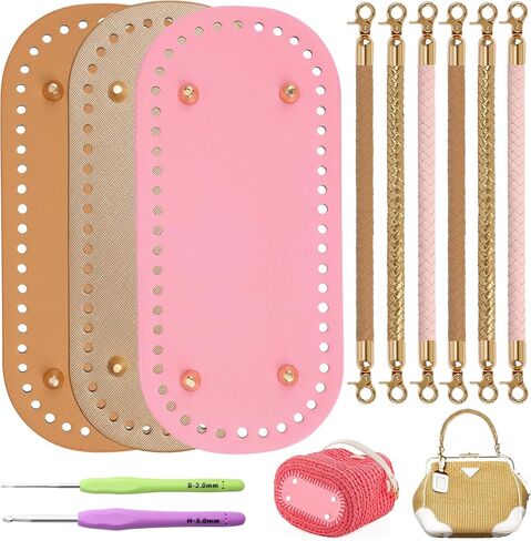 Coitak 3+6 PCS Bag Bases for Crochet with Braided Purse Handles for Bag Making, 2 PCS Crochet Hooks, 3 Colors Leather Purse Bottoms for Crocheting, 12 Inch PU Leather Handbag Handles in Saudi Arabia