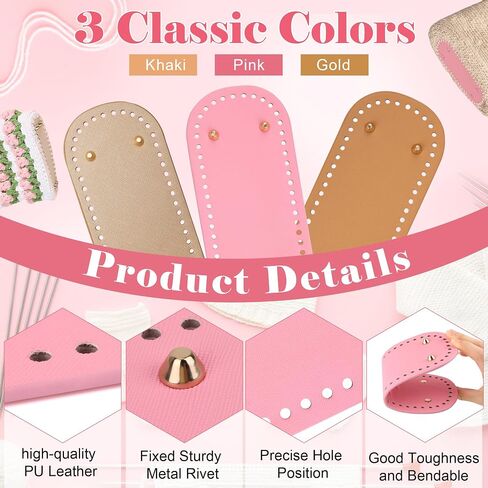 Coitak 3+6 PCS Bag Bases for Crochet with Braided Purse Handles for Bag Making, 2 PCS Crochet Hooks, 3 Colors Leather Purse Bottoms for Crocheting, 12 Inch PU Leather Handbag Handles in Saudi Arabia