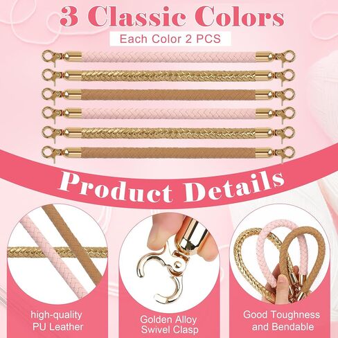 Coitak 3+6 PCS Bag Bases for Crochet with Braided Purse Handles for Bag Making, 2 PCS Crochet Hooks, 3 Colors Leather Purse Bottoms for Crocheting, 12 Inch PU Leather Handbag Handles in Saudi Arabia
