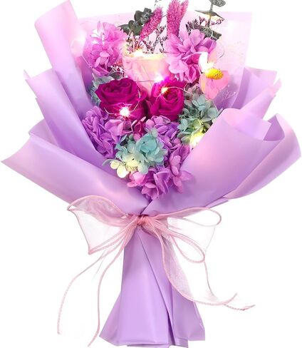 Preserved Flowers Bouquet Graduation Flowers Bouquet Gift Forever Natural Real Roses Gifts for Teacher Student Birthday Anniversary Wedding Home Decor(Khaki,Bright) in Kuwait