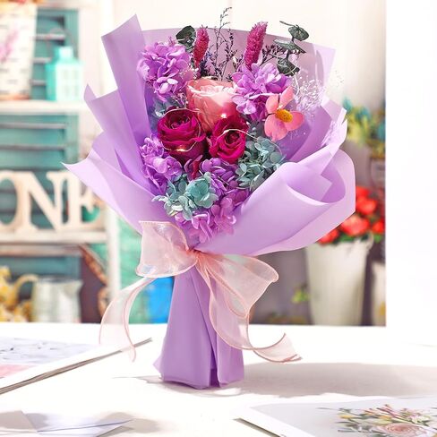 Preserved Flowers Bouquet Graduation Flowers Bouquet Gift Forever Natural Real Roses Gifts for Teacher Student Birthday Anniversary Wedding Home Decor(Khaki,Bright) in Kuwait