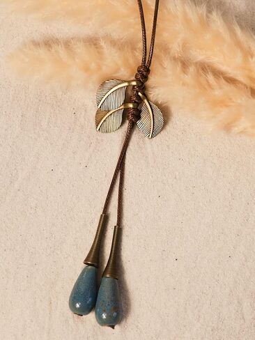 Minachi Hippie Bohemian Vintage Antique Leaf Red Green Beads Necklace ، Boho Jewelry Gift for Women in Kuwait