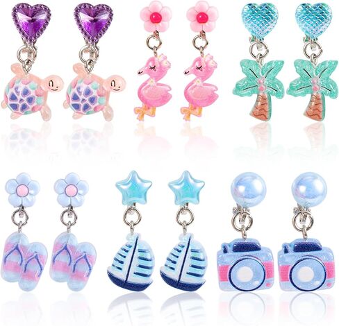 6 Pairs Easter Girl Clip On Earrings, Non Pierced Earrings Set with Ear Pads Cute Bunny Butterfly Rainbow Design Ear Clips for Children Non Perforated Clip on Earring Stud Jewelry for Girls Gift in Saudi Arabia