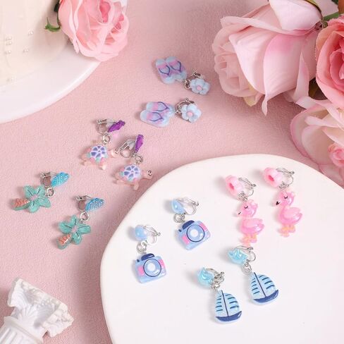 6 Pairs Easter Girl Clip On Earrings, Non Pierced Earrings Set with Ear Pads Cute Bunny Butterfly Rainbow Design Ear Clips for Children Non Perforated Clip on Earring Stud Jewelry for Girls Gift in Saudi Arabia